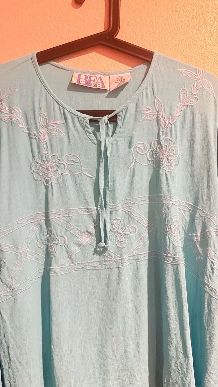 BFA Classics Vintage Aqua TurquoiseBabyBlue Sz.L Petite blouse - Picture 4 of 8